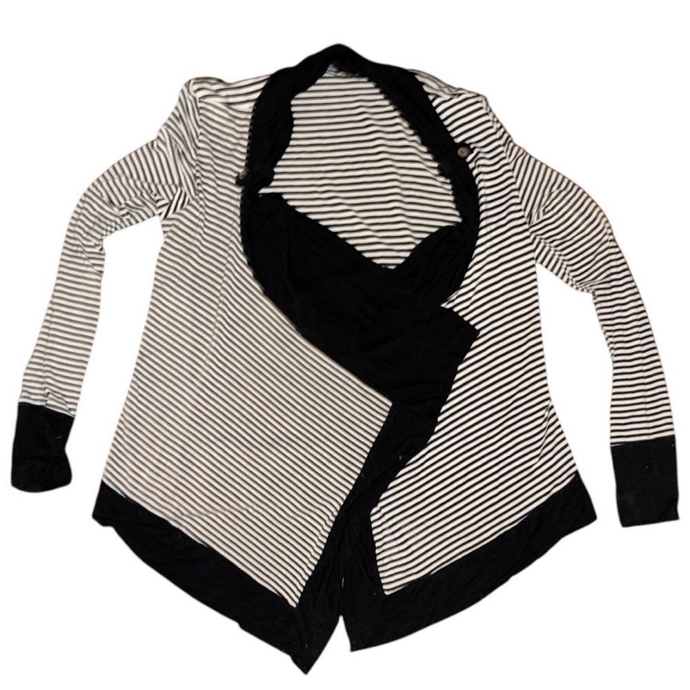 Theme Black & White Striped Cardigan Sweater
